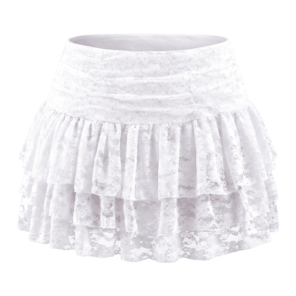 Women's Y2k Mini Ruffle Skirts with Shorts Cute Coquette Skort Skirts Ruffle Trim Skirt