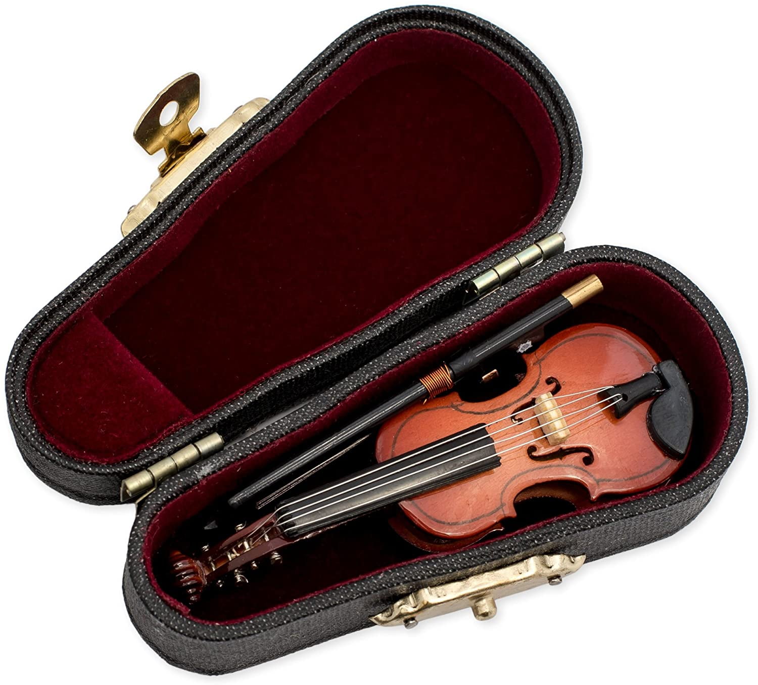 3 in Mini Wooden Miniature Violin Model Violin Music Instrument Miniature Replica with Case for Home Decoration 