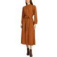 thumbnail image 2 of INSPIRE CHIC Pleated Shirt Dress for Women's Long Sleeve Mock Neck Flowy Casual Midi Dress S Caramel, 2 of 6