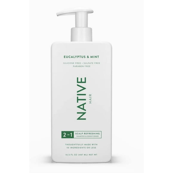 Native Eucalyptus & Mint 2-In-1 Shampoo And Conditioner Scalp Refreshing |Sulfate Free Paraben Free Dye Free With Naturally Derived Clean Ingredients| 16.5 Oz
