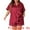 Burgundy, variant on Women's Plus Size 2-Piece Satin Button Down Pajamas Set 2X Black