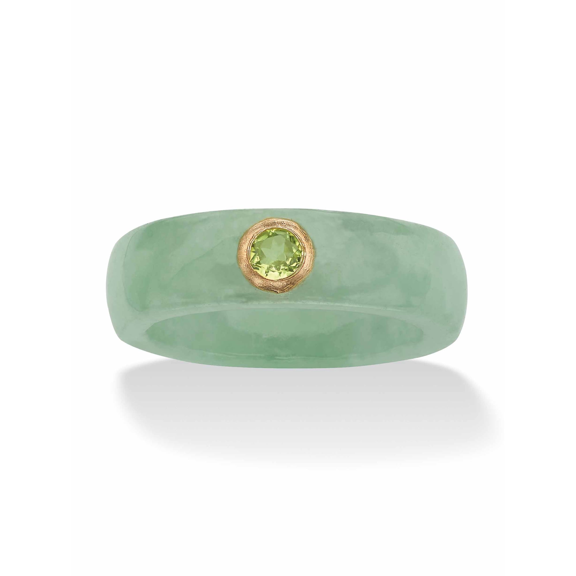 PalmBeach Jewelry Genuine Black or Red or Green Jade with White Topaz or Red Garnet or Green Peridot Accen 10k Yellow Gold Band Ring