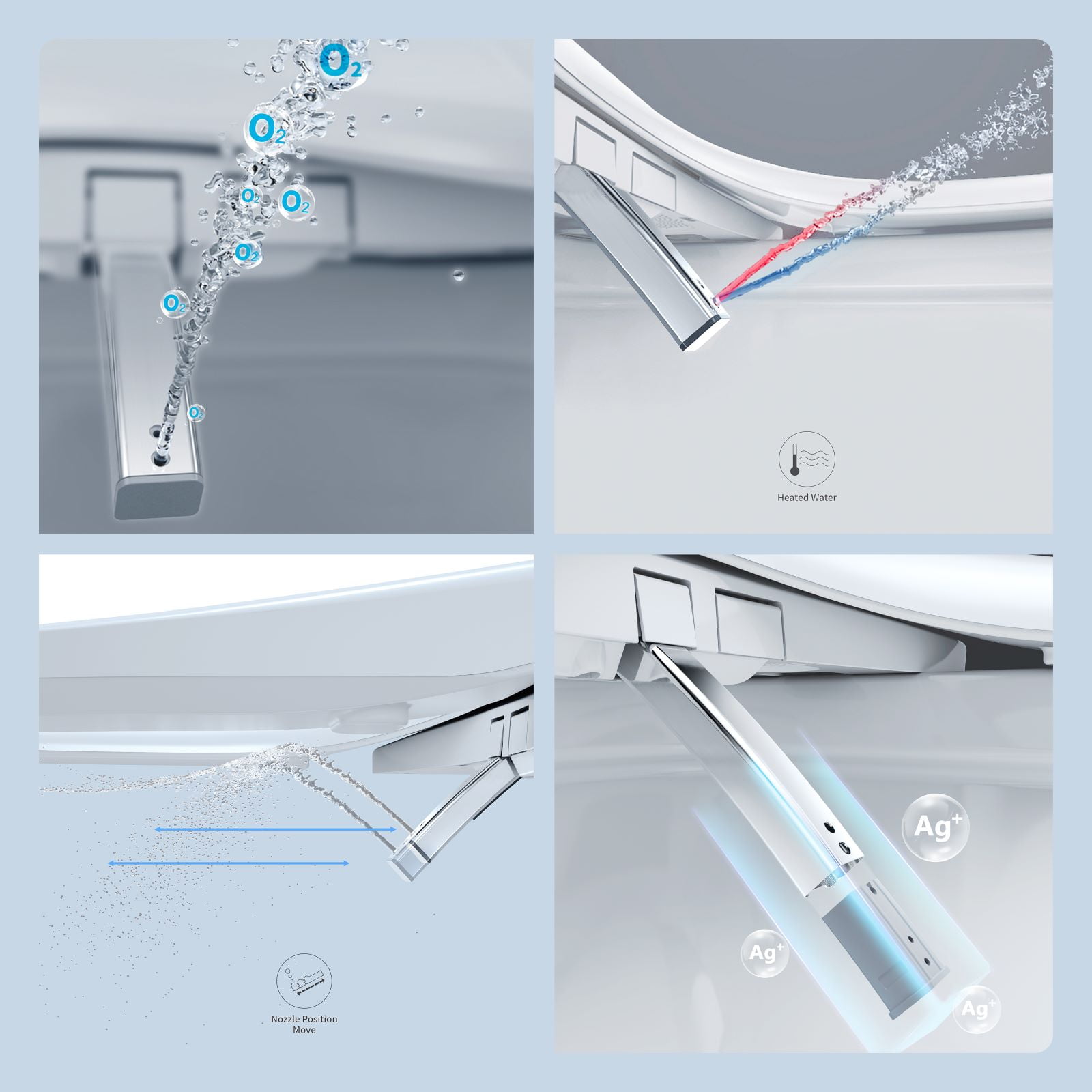 R&T V3200 Elongated Bidet Toilet Seat, Electric Bidet Seat with Adjustable Warm Water, Air Dryer, Heated Seat, Night Light, Deodorization
