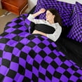 thumbnail image 4 of Castle Fairy Geometric Buffalo 7-Piece Twin Bedding Sets,Black Purple Bedding Comforter Set,Checkerd Plaid Breathable Sheet Sets,Luxury Teenager Bedroom Decor,Reversible, 4 of 8