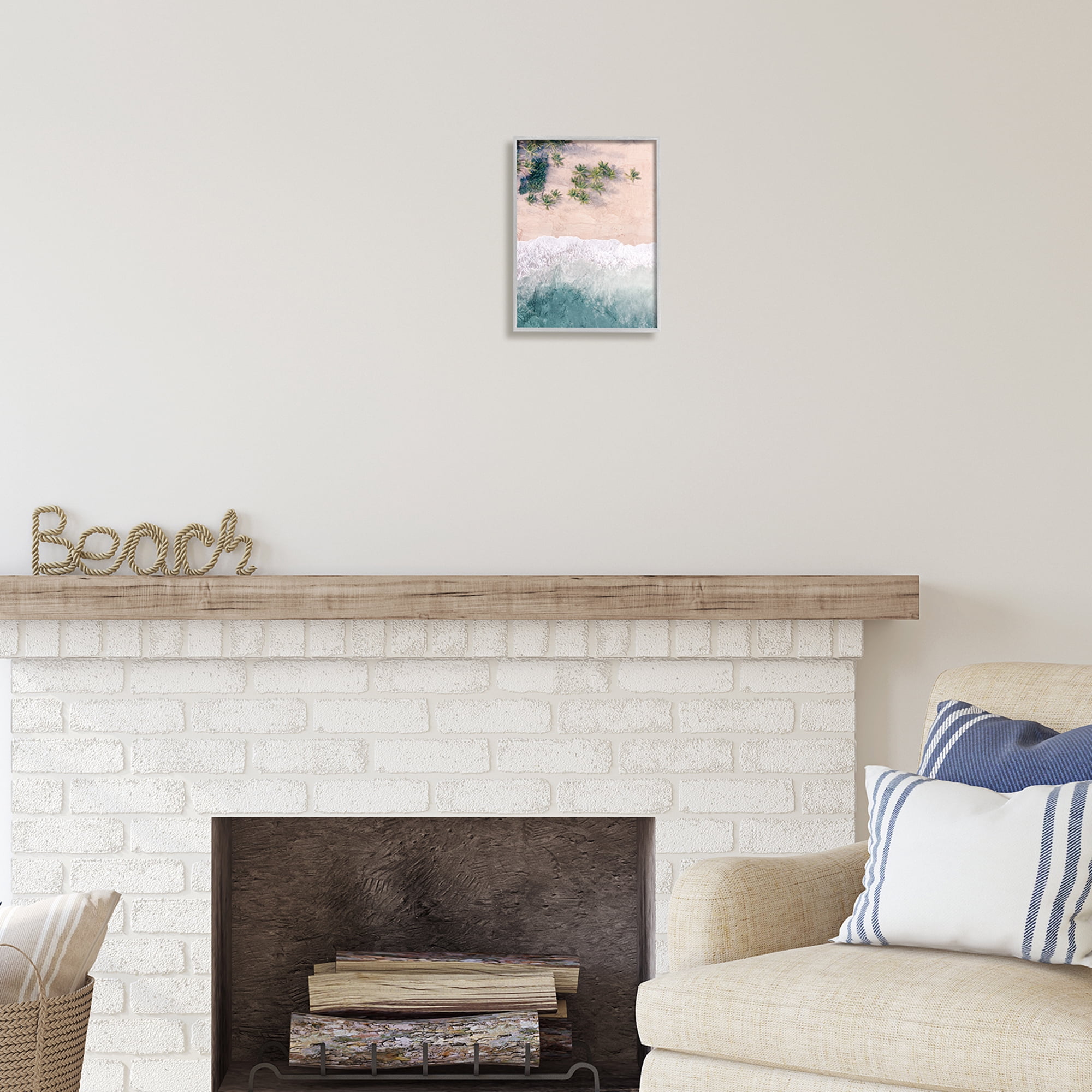 Stupell Industries Aerial Tropical Beach Landscape Painting Gray Framed Art Print Wall Art, 11 x 14
