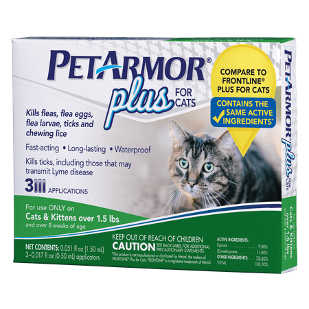 PetArmor Plus Flea & Tick Prevention for Cats with Fipronil (Over 1.5 Pounds), 3 Monthly Treatments