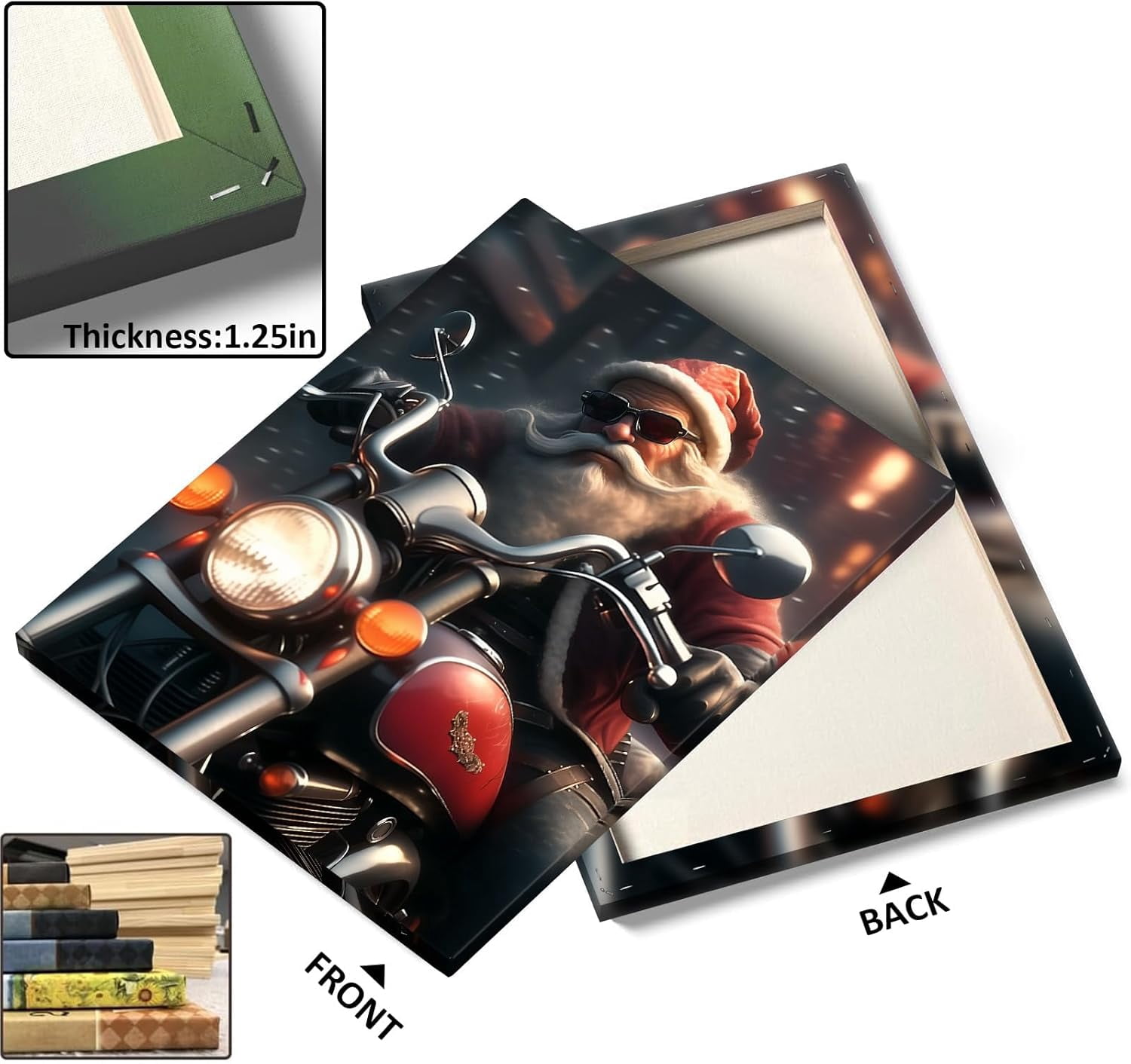 Christmas Cool Santa on Motorcycle Canvas wall art decor, Festive Wall Art for Living Room or Office, Unique Holiday Decor to Add a Fun and Modern Twist to Your Christmas Decorations 16X20inch
