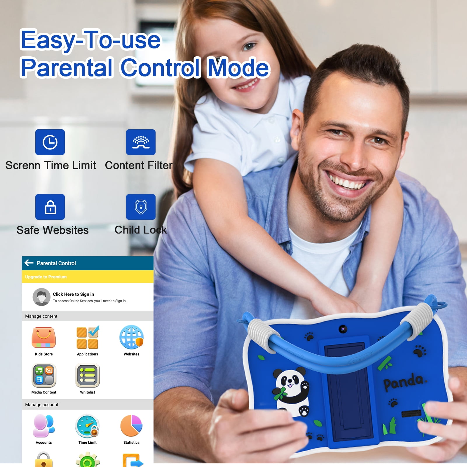 Tablet 7 inch Kids Tablet,Android 13,4GB RAM 32GB ROM,1024x600 Touch Screen with Kid-Proof Case Parental Control,Blue
