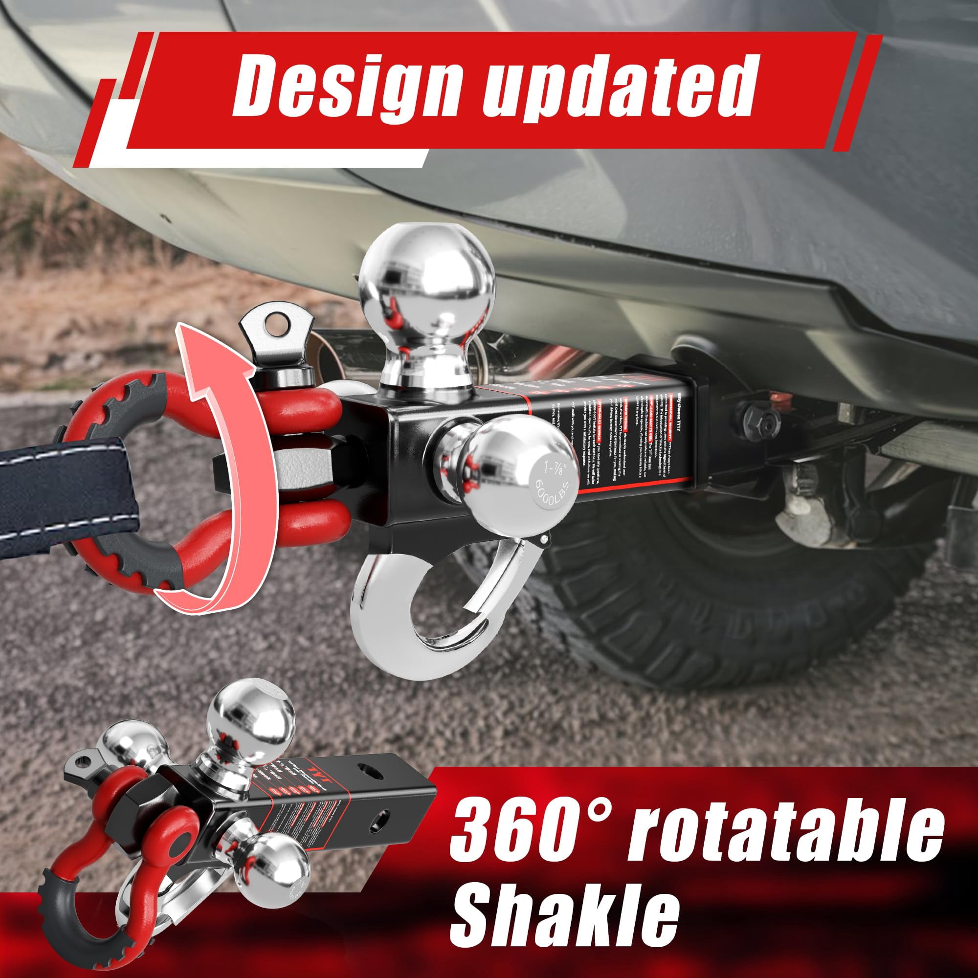 TYT Three-Ball Trailer Hitch Mount with Lock, 2-5/16", 2", 1-7/8" Balls for 2" Receiver, 10,000 lbs