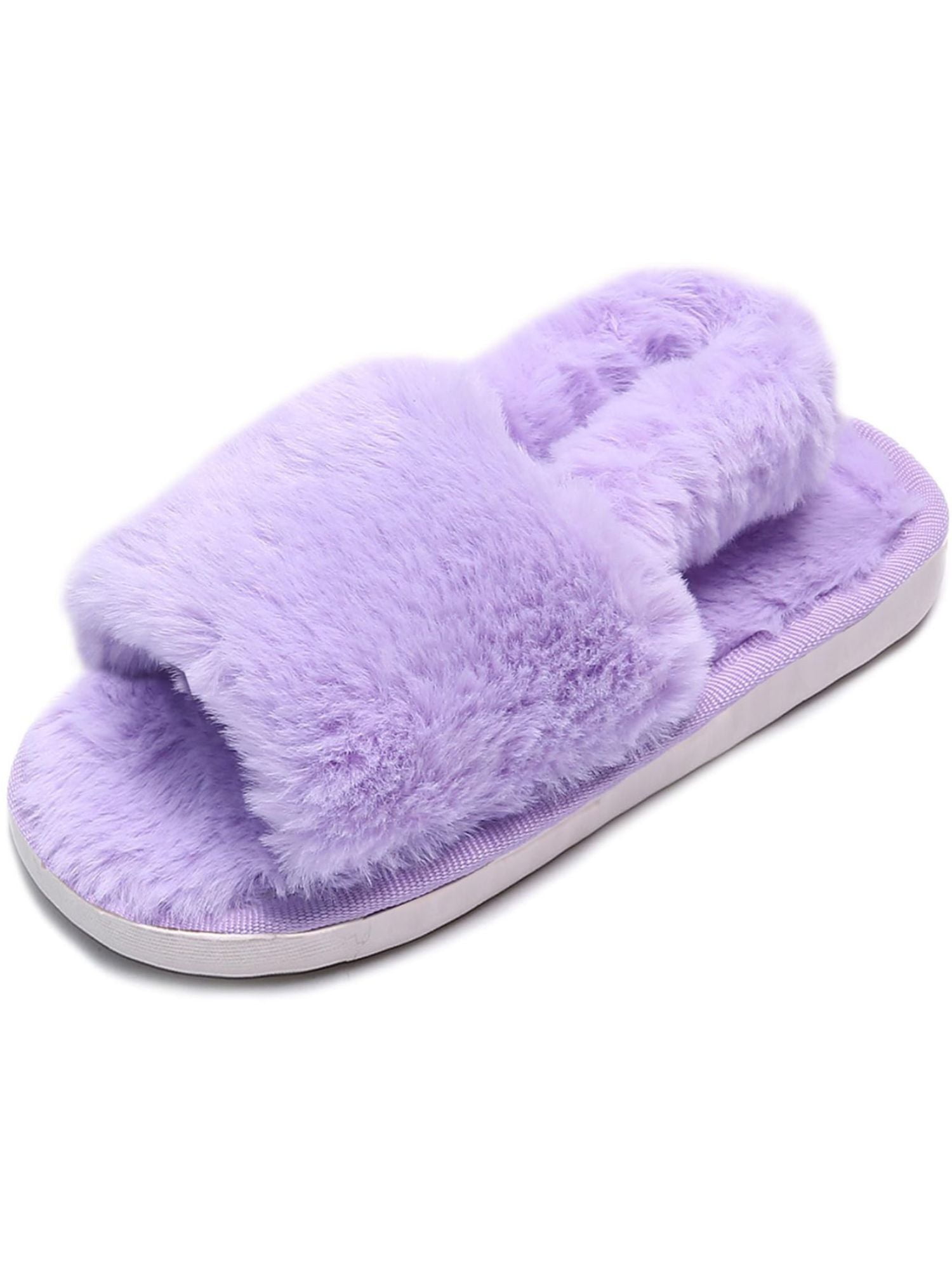 Ginisom Girls Fuzzy Slippers Kids Furry Open Toe Slippers Slides for