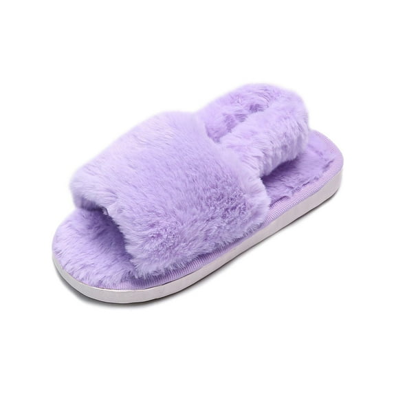Ginisom Girls Fuzzy Slippers Kids Furry Open Toe Slippers Slides for Girls Fluffy House Slippers with Elastic Band