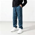 thumbnail image 5 of Boys Stretched Waist Ankle Tapered Sweatpants, Soft Long Work Style Trousers With Side Pockets, Boys Athletic Pants For School Play And Outdoor Daily | Akmoler,Blue 12-13 Years, 5 of 6