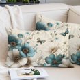 thumbnail image 2 of Teal Tulip Butterfly Pillow Protectors with Zipper Standard Size, Turquoise Floral Farmhouse Beige Soft Brushed Microfiber Breathable Throw Pillow Covers, Pillowcase for Couch Sofa Bedroom 20"x26", 2 of 9