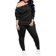thumbnail image 2 of Women's Plus Size 2 Piece Outfits Long Sleeve Button Loose Off Shoulder Top and Pleated Slim Fit Joggers Pant Sets (4XL, Black), 2 of 7
