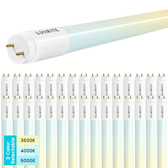 Luxrite 30-Pack 2FT T8 LED Tube Light, 8W=17W, 3 Color Option, Single and Double End Powered, 960 Lumens, UL, DLC - 30