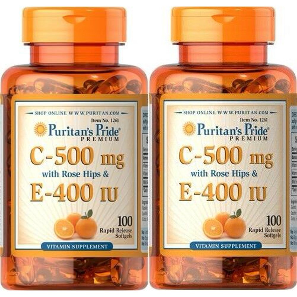 Puritan's Pride Vitamin C & E 500 mg/400 IU with Rose Hips 100 SFTGLS