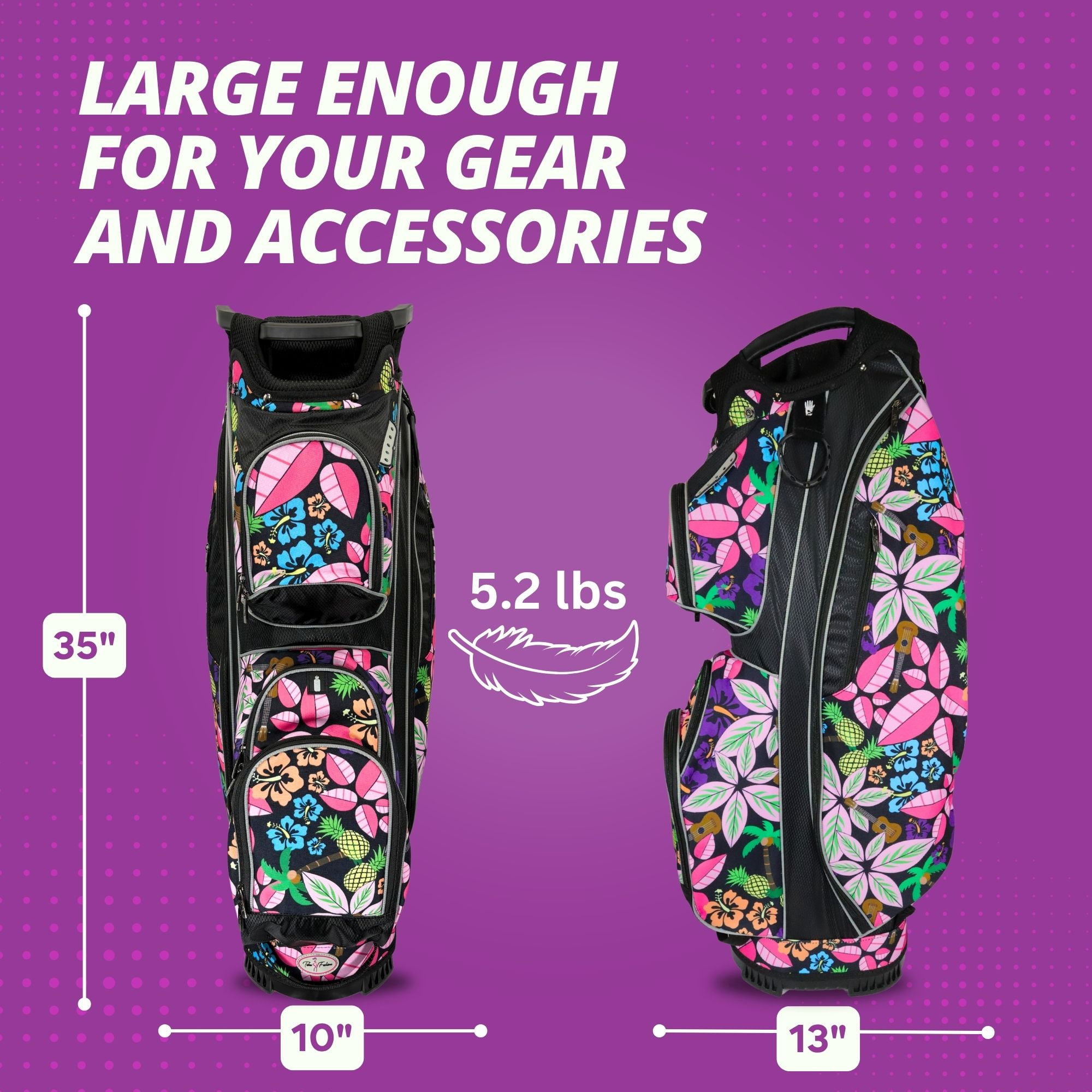 Women’s Golf Cart Bag – Taboo Fashions Resort Collection Lightweight 14-Way Ladies Bag with Cooler, Rain Hood, 7 Zippered Pockets, Tee Holder & More (Tropical Paradise)