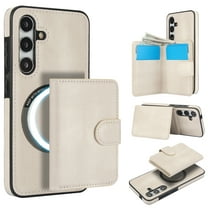 Dteck Magnetic Detachable Wallet Case for Samsung Galaxy S24 FE,Luxury Leather 2 in 1 Case Compatible with Mag Safe Card Slot Pocket Stand Shockproof Cover for Galaxy S24 FE ,White