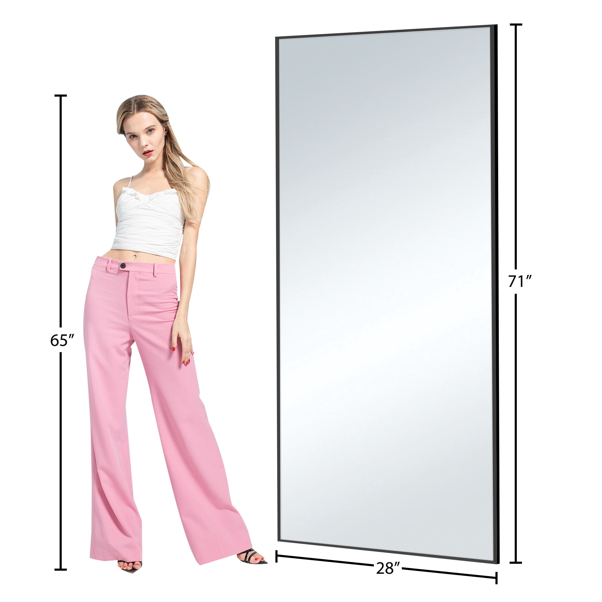 71" x 28" Aluminum Alloy Framed Mirror Full Length Rectangular Body Dressing Mirror Black