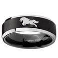 thumbnail image 2 of Horse 8MM Beveled Edge Brush Black 2 Tone Tungsten Men Ring, 2 of 2