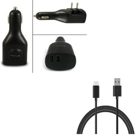 Car Home Charger w 6ft USB-C Cable 2-Port USB 2-in-1 Adapter Cord P2K for Xiaomi Redmi Note 7, Mi Mix 2,9T,9 - ZTE Max XL, Blade Z Max,X,MAX,Spark,View,A7 Prime,A3 Prime,X1 5G, Nubia 11