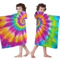 thumbnail image 4 of Colorful Rainbow Tie Dye Spiral Pattern Hooded Bath Towel，50"x30" for Ages 3 To 12 Kids, Quick Dry Lightweight Soft Microfiber Hood Beach Towel Cover Up for Kids, 4 of 7