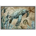 thumbnail image 3 of PixonSign Framed Canvas Print Wall Art Green Turtle Swims with Starfish Animals Ocean Illustrations Modern Art Beach Relax/Calm Multicolor Ultra for Living Room, Bedroom, Office - 24"x36" White, 3 of 5