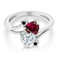 thumbnail image 2 of Gem Stone King 10K White Gold Diamond Accent Ring Near Colorless Heart Shape 1.80cttw Moissanite and Created Ruby (Size 8), 2 of 3