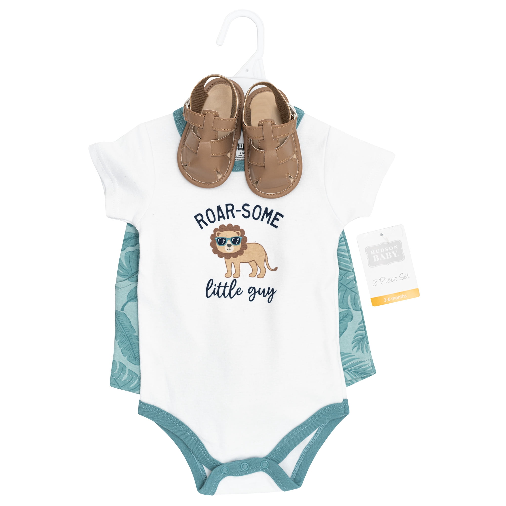 Hudson Baby Boy Cotton Bodysuit, Shorts and Shoe Set, Roarsome Little Lion, 0-3 Months