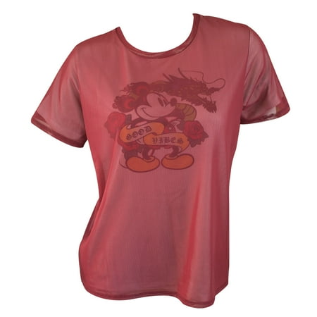 - Mickey Mouse Red Good Vibes Ladies Tee Shirt