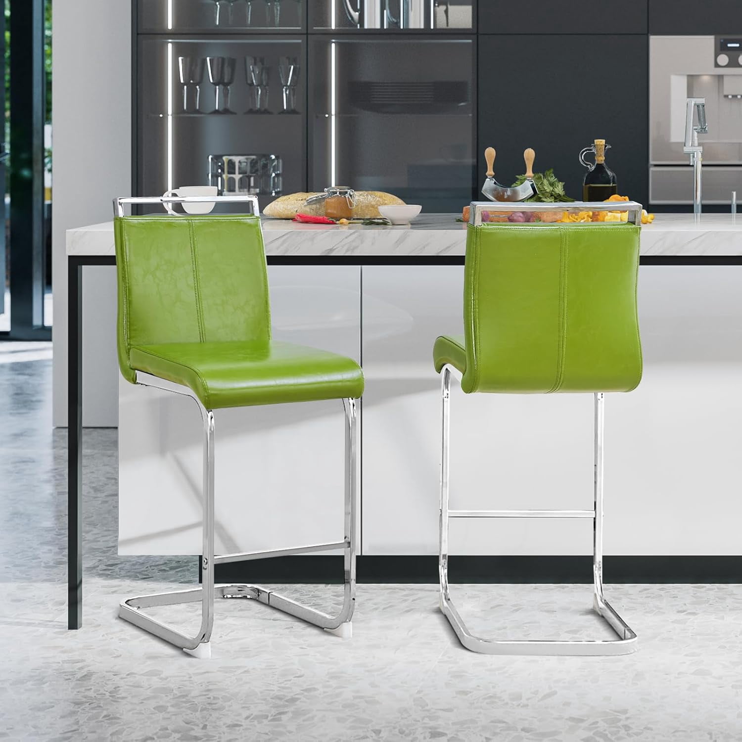 Lecut Bar Stools Set of 4, 25" Counter Height Bar Stools with Back and Footrest, Modern Leather Counter Stools, Armless Dining Bar Chairs for kitchen island, Pub, Bar