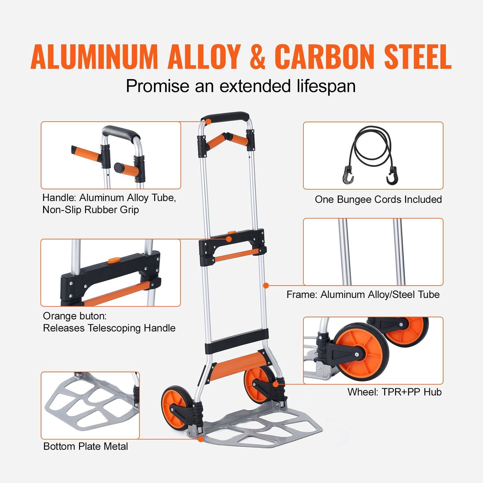 Folding Hand Truck 309 lbs Load Capacity Aluminum Portable Cart Convertible Hand Truck Dolly Telescoping Handle PP TPR Wheels Ultra Lightweight Super Strong Moving Warehouse