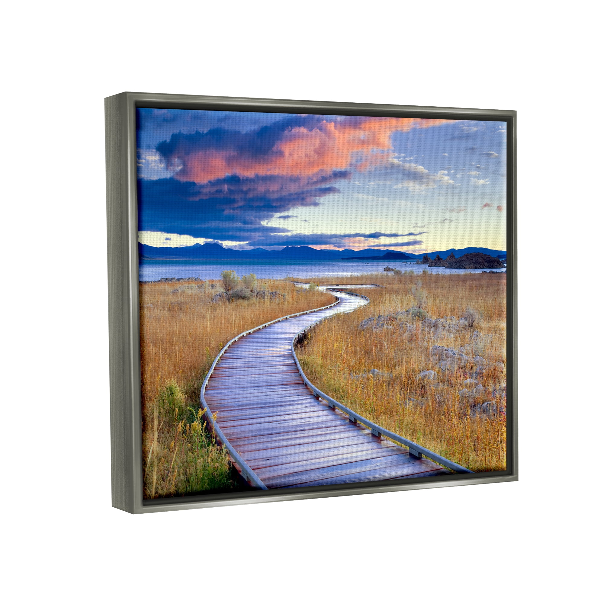 Stupell Industries Coastal Boardwalk Sunset Coastal Photography Gray Floater Framed Art Print Wall Art