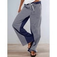 thumbnail image 4 of Low Rise Striped Pants for Women Pull on Drawstring Boho Wide Leg Pants Navy Blue M, 4 of 8