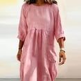 thumbnail image 3 of Uootdi Linen Dresses for Women Crew Neck 3/4 Sleeve Pocket Dresses Loose Flowy Casual Midi Dresses Summer Daily Wear Gift, 3 of 5