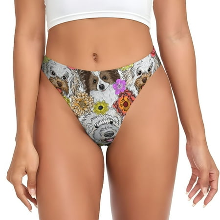 Rateoe Cute Dogs Puppy Pattern Seamless Women Underwear Thongs No Show Ladies Thong No Line Breathable Comfortable Panties Undies for Women-Large