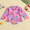 thumbnail image 2 of QJUHUNG Kid Baby Girls One Piece Swimsuit Long Sleeve Zipper Swimwear Ruffle Rashguard Bathing Suits Beachwear, 2 of 9
