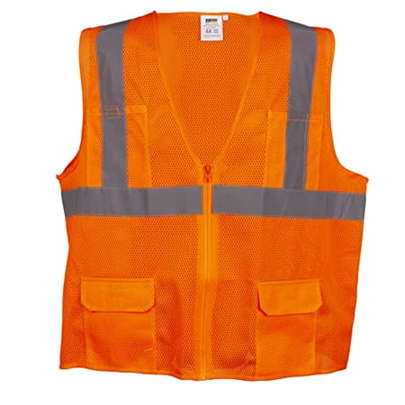 

Cordova VS270PS Type R Class II Orange Mesh Surveyors Vest Zipper Closure 2-Inch Silver Reflective Stripes Chest Pocket Two Outside Lower And Two Inside Lower Pockets Small