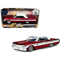 1964 Chevrolet Impala Lowrider Hard Top Candy Red Metallic with White Top "Get Low" Series 1/24 Diecast Model Car by Motormax