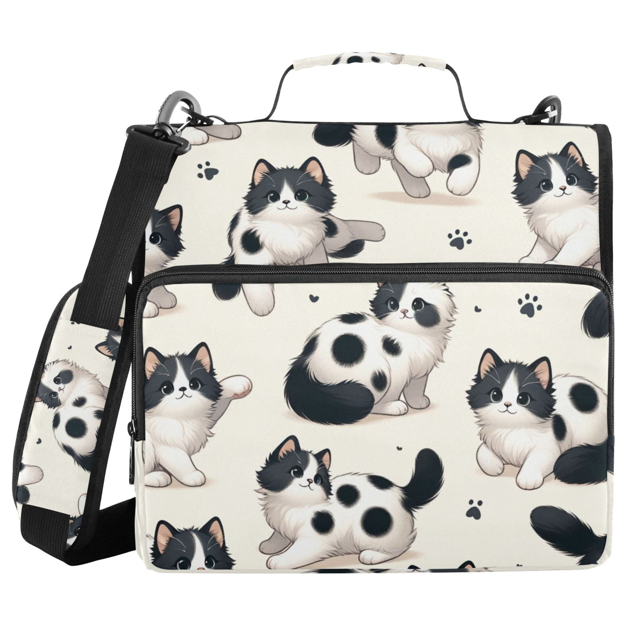 ALAZA Zipper Binder Cute Cat Footprint 3 Ring Trapper Keeper File Folder Organizer Bag