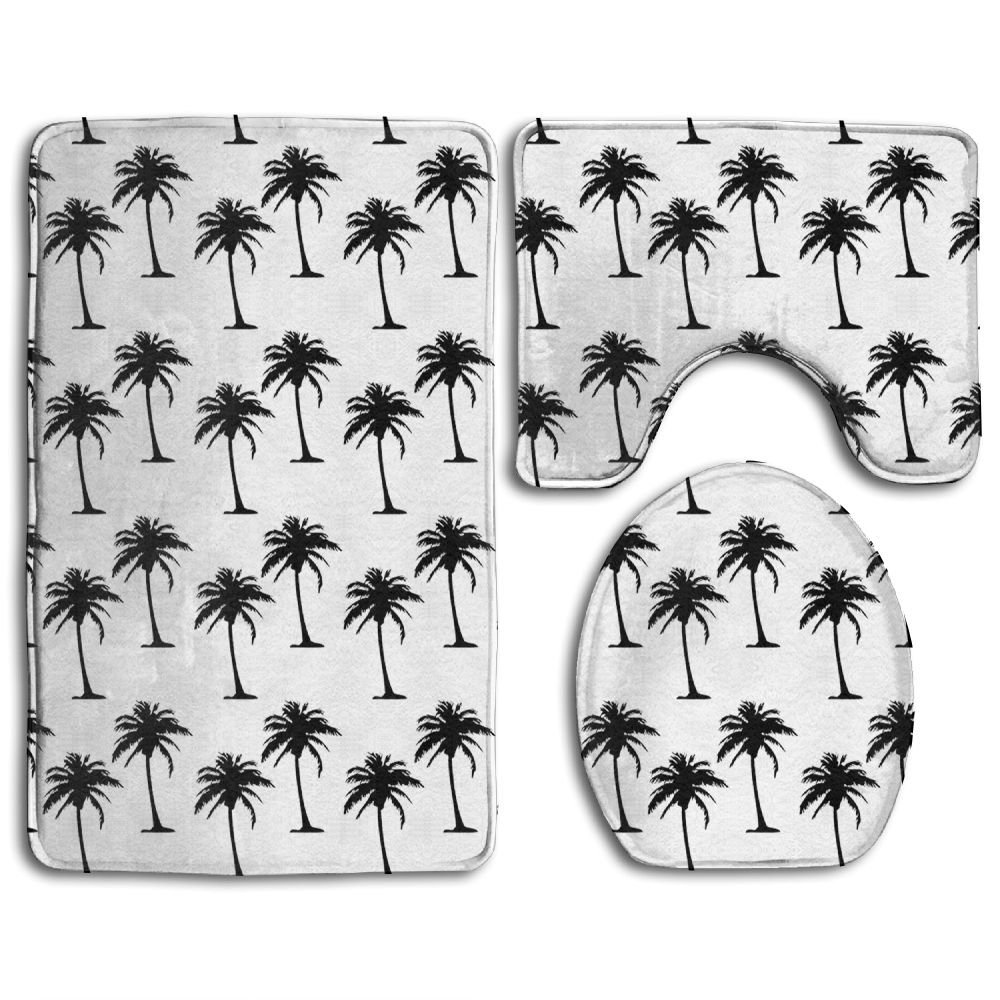 PUDMAD Palm Tree 3 Piece Bathroom Rugs Set Bath Rug Contour Mat and