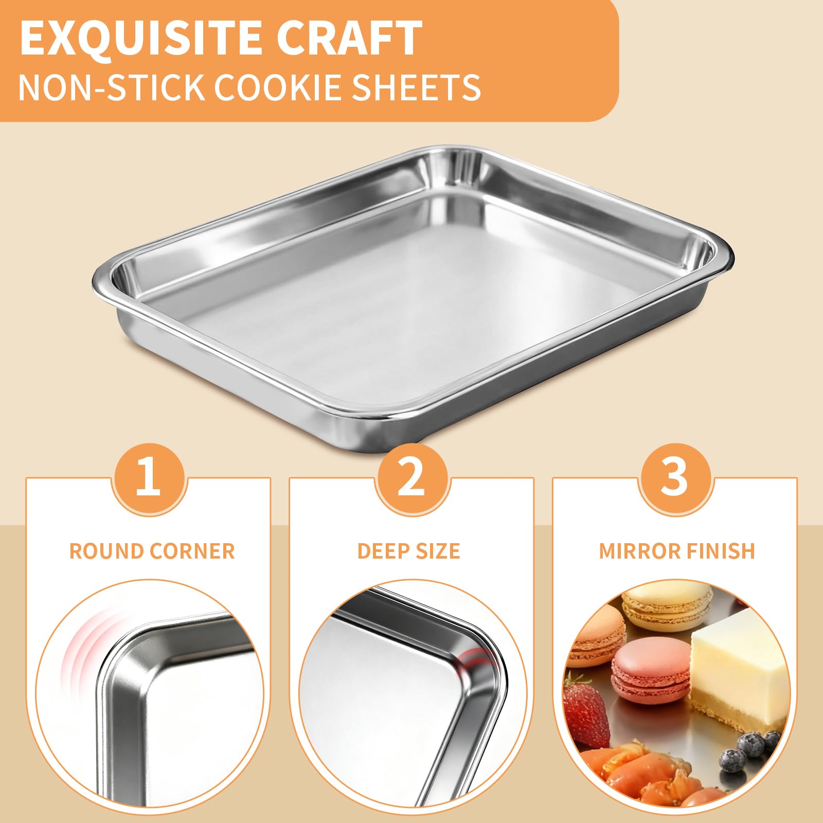 3 Piece Natura Sheet set，Nonstick Stainless Steel Cookie Pan，10.5/12.4/16 Inch Thicker and Firmer Baking Pans set