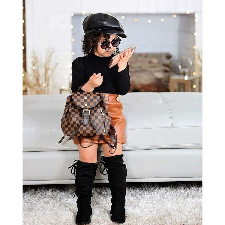Toddler Girl Clothes Long Sleeves Knit Top Leather Skirt Set Fall