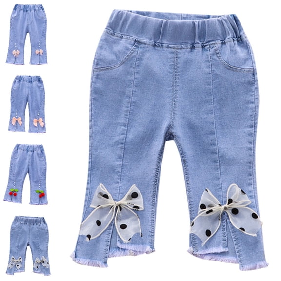 UJNDER Baby Girls Capri Denim Trousers Soft Elastic Waist Toddler Jeans Lightweight Comfort Baby Girl Pants