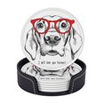 thumbnail image 2 of PAYOHTO Labrador with Red Glasses Premium PU Leather Coasters Set - 6 Stylish Round Drink Coasters with Storage Box for Home and Office Use, 2 of 6
