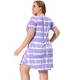 thumbnail image 4 of Vestido De TalGrande PaMujer, Túnica, Cuello En V, ManCorta, Dobladillo Redondo, Teñido Anudado, VestidosMedPierMorado claro 2X, 4 of 6