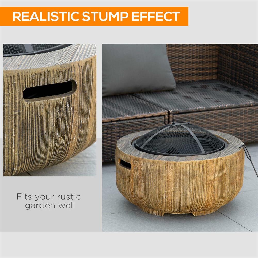 Topcobe Premium 24-inch Metal Outdoor Fire Pit - Wood-burning Fireplace with Spark Guard, Poker, Natural Wood Grain Design for Patio, Picnic & Backyard in Light Brown