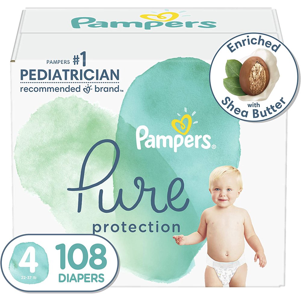 Diapers Size 4, 108 Count Pampers Pure Protection Disposable Baby