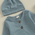thumbnail image 5 of Musuos Baby Boys Waffle Rompers 3 6 12 18M Solid Color Buttons Crew Neck Long Sleeve Infant Jumpsuits with Hat, 5 of 9