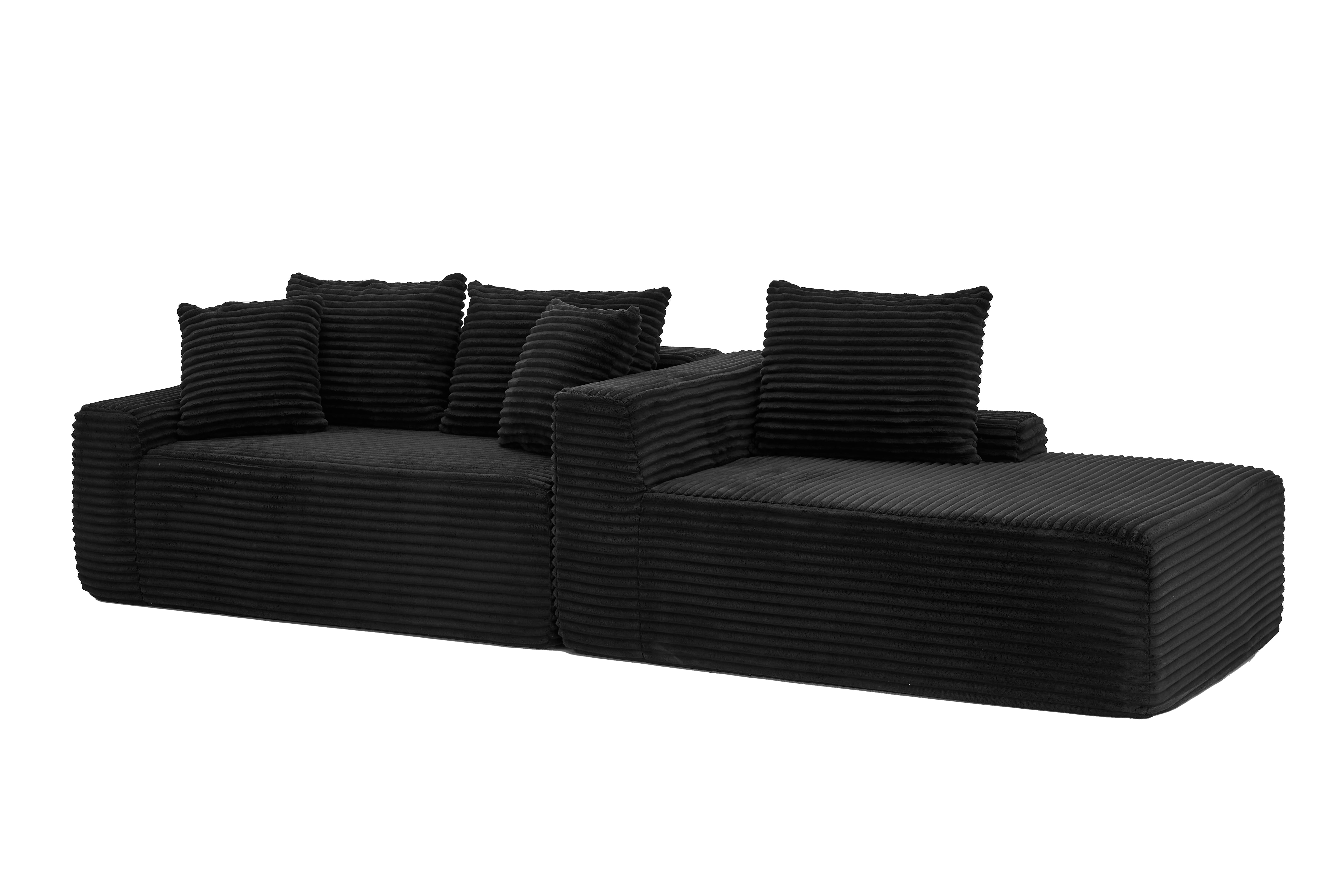 Leumius 95" Boneless Modular Sectional Sofa with Chaise,L-Shaped Comfy Corduroy Couch with Deep Seat,Upholstered Sectional Couch for Living Room, No Assembly,Black